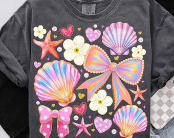 Floral Coquette Seashell PNG, Preppy Coastal PNG, Boho Summer Png, Beach Png, Summer Coquette Png, Starfish Png, Summer Vibes Png