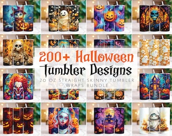 Halloween Tumbler Wrap Bundle Spooky Fall PNG Skinny 20 oz Tumbler Sublimation Design Straight Tumbler Wrap Instant Digital Download