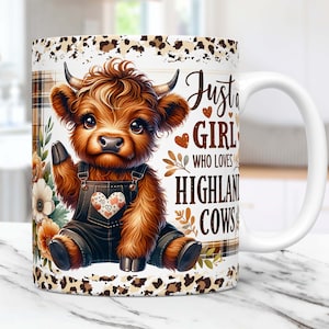 Baby Highland Cow Mug Wrap, Just A Girl Who Loves Highland Cows Mug Sublimation Design, 11oz & 15oz Mug Template, Mug Wrap Template PNG