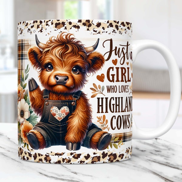 Baby Highland Cow Mug Wrap, Just A Girl Who Loves Highland Cows Mug Sublimation Design, 11oz & 15oz Mug Template, Mug Wrap Template PNG