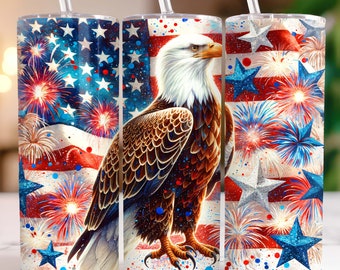 American Eagle 4th of July 20 oz Tumbler Wrap Skinny Sublimation Tumbler Design PNG, Patriotic Tumbler Wrap, American Flag Eagle Tumbler Png