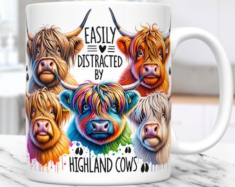 Grappige hooglandkoe mok wrap sublimatie ontwerp 11 oz en 15 oz hooglandkoe mok PNG hooglandkoe mok sjabloon koffiekopje, digitale download