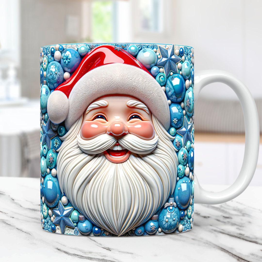 3D Santa Christmas Mug Wrap Inflated Santa Mug Wrap Sublimation Design ...