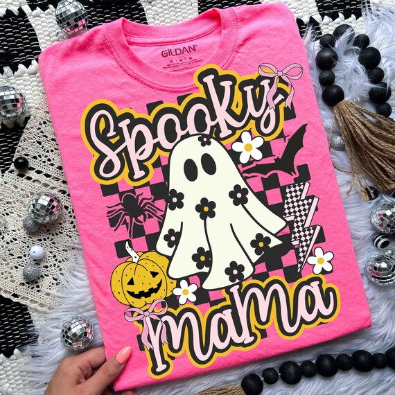 Ghost Spooky Mama Png, retro Halloween png, Cute Ghost png, Halloween Pumpkin png, Mama png, Mom Halloween Shirt Png, Spooky vibes Png