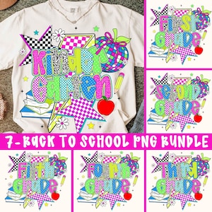 Preppy Retro Back to School Bundle PNG, Coquette Teacher First Day of School Shirt Design, Kindergarten Png, Pre-k First/Second/Third Grade