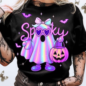 Cute Neon Spooky Ghost PNG, Halloween Ghost Png, Neon Halloween Png, Boo Ghost Shirt Png, Retro Disco Iridescent Ghost, Halloween Girly Png