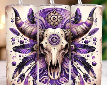 Boho Cow Skull Tumbler Wrap, Cowgirl Tumbler PNG, 20 oz Tumbler Sublimation Design, Country Tumbler Wrap, Western Tumbler Wrap, Cowhide PNG