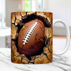 3D Football Mug Wrap, 3D Cracked Hole Football Mug Wrap Sublimation Design PNG, 3D Mug Design 11oz and 15oz Sport Mug Wrap