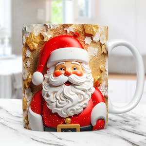 3D Santa Christmas Mug Wrap Cute Mug Wrap Sublimation Design PNG 3D Santa Claus 11oz 15oz Coffee Cup Template 3D Christmas Mug Press Design
