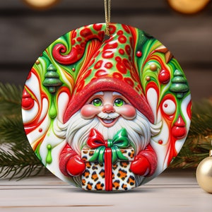 3D Christmas Gnome Ornament Sublimation Designs Christmas Round Ornament PNG, Christmas Gnomies Ornament PNG