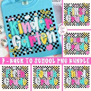 Checkered Back to School Bundle PNG, Preppy Teacher First Day of School Shirt Design,Girly Coquette Sublimation, Pre-k 1st/2nd/3rd/4th Grade