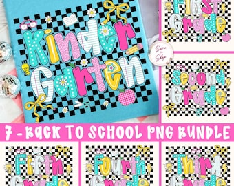 Kariertes Zurück in der Schule Bündel PNG, Adrette Lehrerin Erster Schultag Shirt Design, Girly Kokette Sublimation, Pre-k 1st / 2nd / 3rd / 4th Klasse