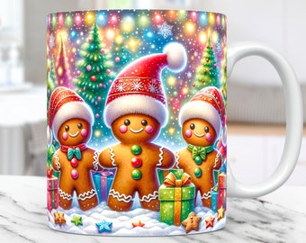 Cute Gingerbread Christmas Mug Wrap Gingerbread Mug Wrap Sublimation Design PNG 11oz and 15oz Mug Template Christmas Mug PNG Press Design