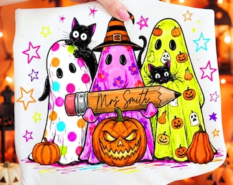 Neon Teacher Halloween Png, Spooky Teacher png, Preppy Teacher Shirt Png Design, Boo Teacher png, Ghost Png