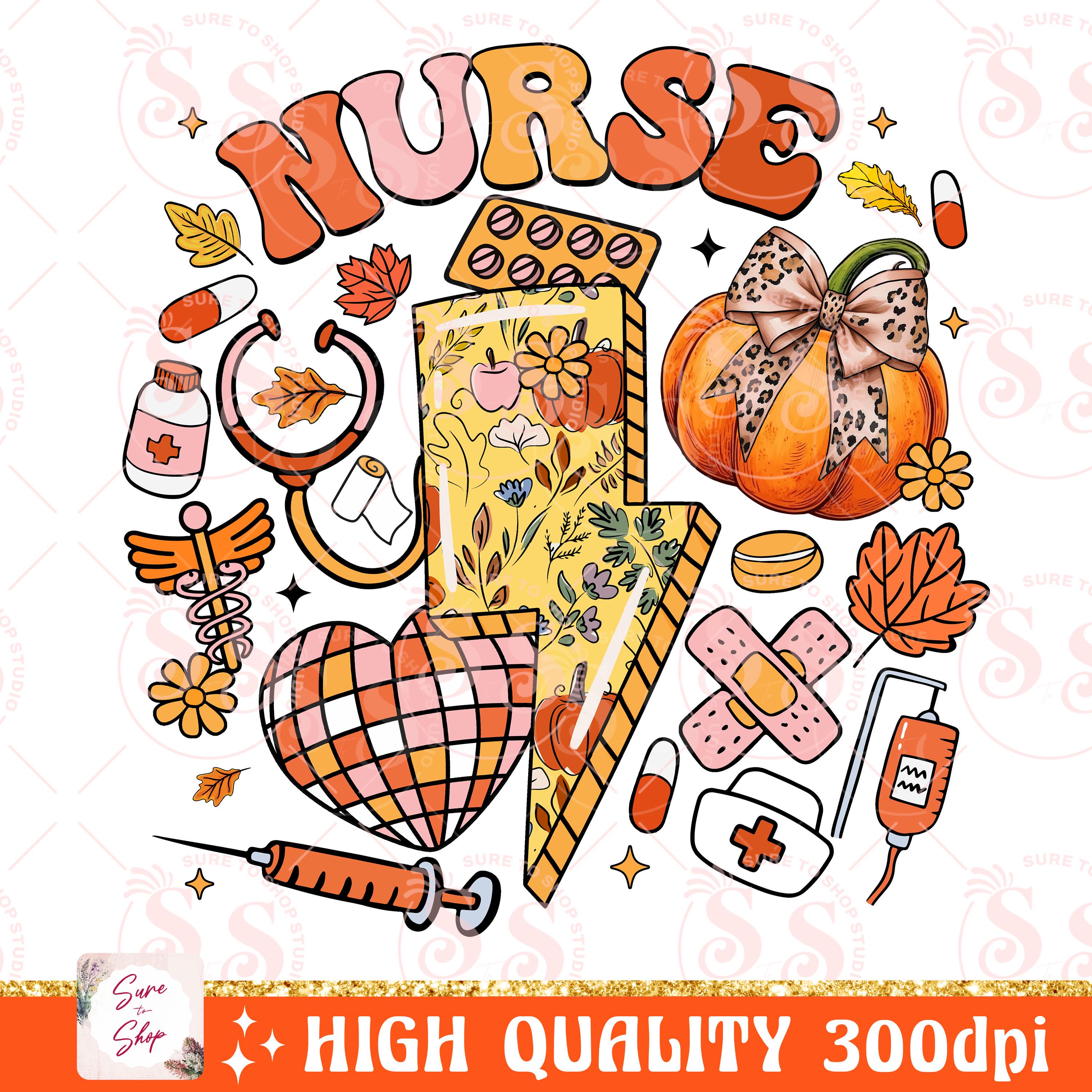 Fall Nurse Png, Nursing Png, Nurse Pumpkins Png, Retro Nurse Png, Nurse ...