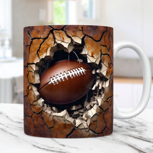 3D Football Mug Wrap, 3D Cracked Hole Football Mug Wrap Sublimation Design PNG, 3D Mug Design 11oz and 15oz Sport Mug Wrap