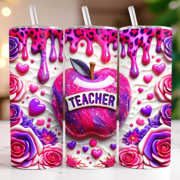 3D Inflated Teacher Tumbler Wrap, 20oz Skinny Tumbler Teacher Sublimation Design, Puffy Teacher Life Tumbler PNG, Digital Download