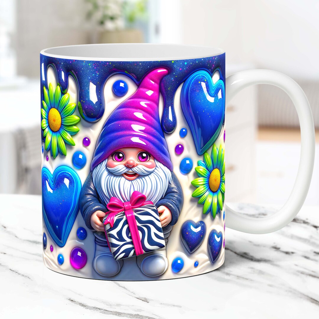 3D Gnome Valentine Mug Wrap, Gnome Mug Wrap Sublimation Design
