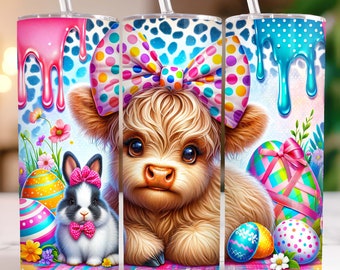 Highland Cow Tumbler Wrap Easter 20 oz Tumbler PNG Sublimation Design Egg Easter Tumbler Wrap Happy Easter Day Highland Cow Tumbler Wrap