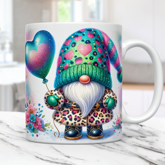 Gnome Valentine Mug Wrap, Gnome Mug Wrap PNG Sublimation Design, Valentines 11oz & 15oz Mug Template, Cute Gnome Valentine Mug Press Design