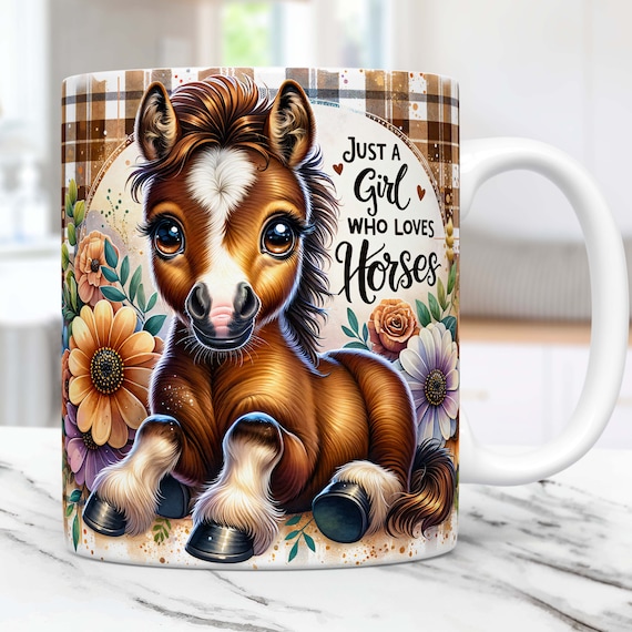 Baby Horse Mug Wrap, Just A Girl Who Loves Horses Mug Sublimation Design, 11oz & 15oz Mug Template, Mug Wrap Template PNG