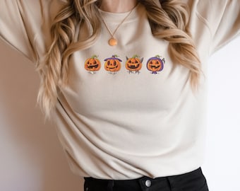 Sudadera de calabaza de Halloween, Suéter de calabaza, Calabazas espeluznantes, Sudadera Jack-o-Lantern, Sudadera de cuello redondo de Halloween, Camisas de otoño