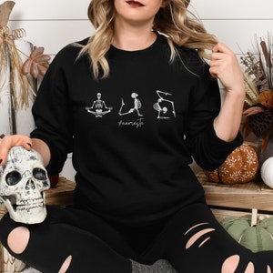 Halloween Skeletons Sweatshirt, Yoga Skeleton Sweater,  Halloween Shirt, Fall Sweatshirt, Halloween Crewneck Sweatshirt, Yoga Shirt, Namaste
