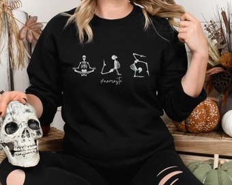 Halloween Skeletons Sweatshirt, Yoga Skeleton Sweater,  Halloween Shirt, Fall Sweatshirt, Halloween Crewneck Sweatshirt, Yoga Shirt, Namaste