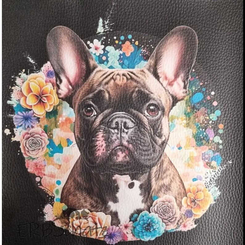 Kunstleder Panel Frenchie Flower, 25x 25cm Etsy.de