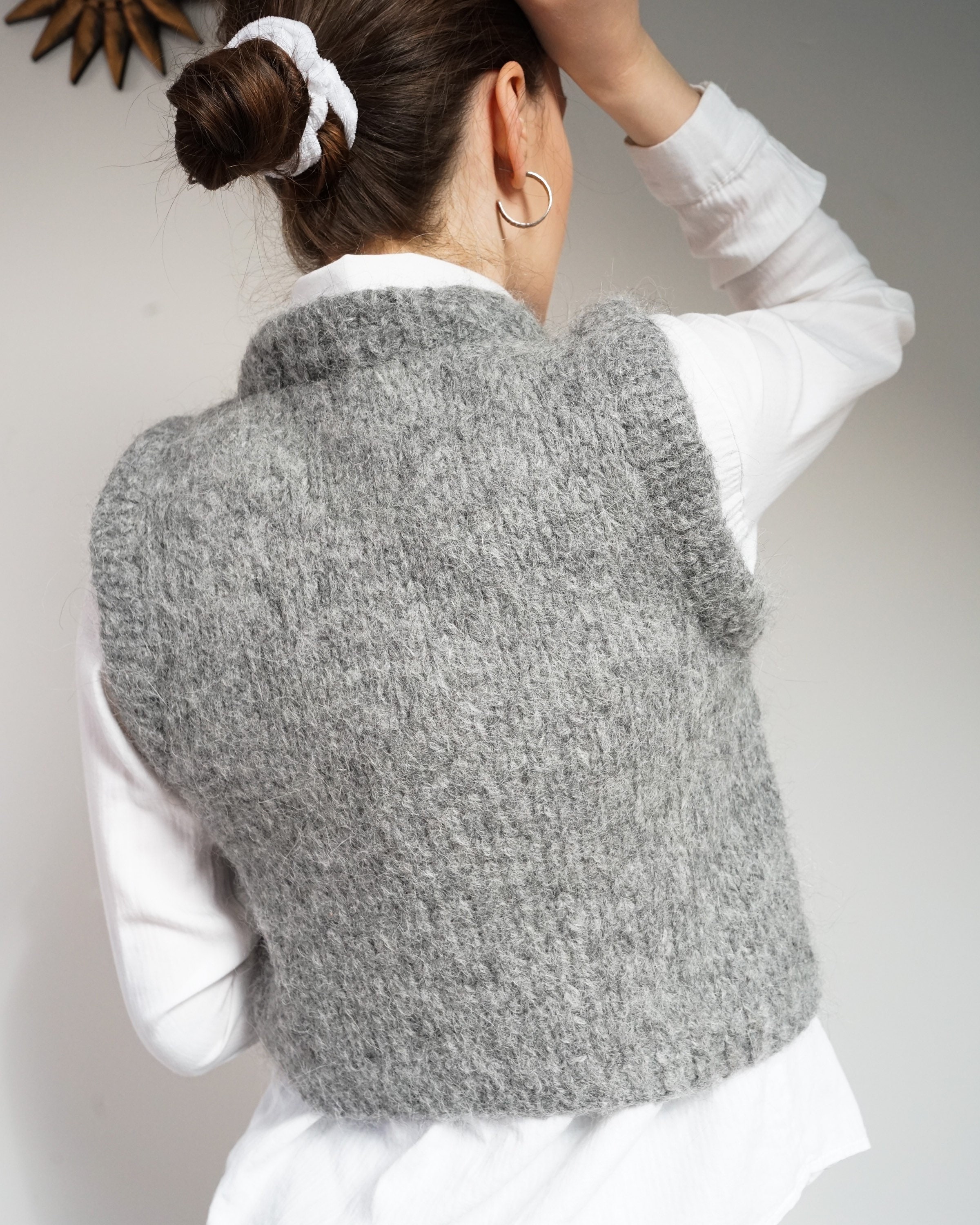 Hand knit vestsweater vestcropped vestgrey vestchunky wool Etsy
