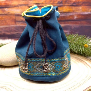 Mixed petrol blue fabric purse with medieval braid - Saya