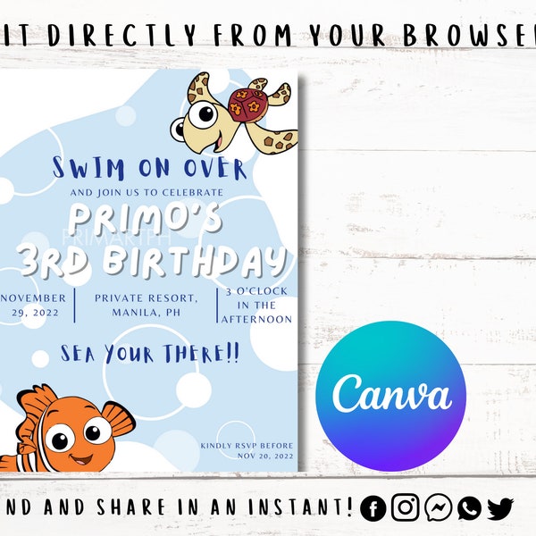 Editable FINDING NEMO INVITATION - Birthday, Christening, Children's Party