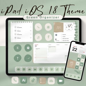 iPad Wallpaper Green Theme, Aesthetic iOS 18 Icon Pack, App Icons for iPad with Widgets, Home Screen, Lock Screen and iPhone Background