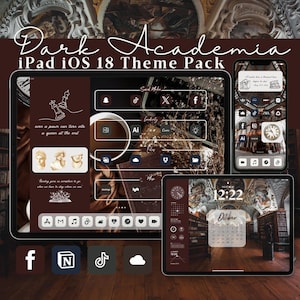 Dark Academia iOS 18 Aesthetic Theme for iPad, iOS App Icons Pack, Widgets, Home Screen & Lock Screen Wallpaper Set, Matching iPhone Theme