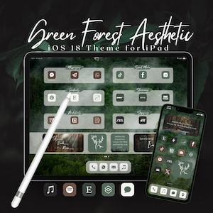 iOS 18 Aesthetic Forest Theme for iPad, iOS App Icons Pack, Widgets, Home Screen & Lock Screen Wallpaper Set, Matching iPhone Theme