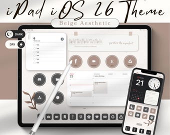 Beige iPad Theme, iOS 26 Icons, Wallpapers (Digital Download)