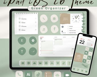 iPad-thema iOS 26 pictogrammen, widgets, achtergrond (digitale download)
