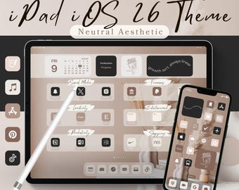 Neutral iPad iOS Theme, App Icons, Home Screen Wallpaper (Digital Download)