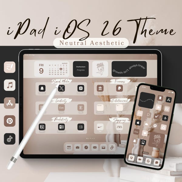 Neutral iPad iOS Theme, App Icons, Home Screen Wallpaper (Digital Download)