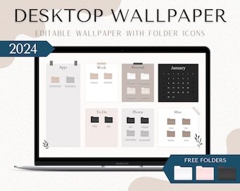 Editable Desktop Wallpaper For Mac & Windows 2022 | Desktop Wallpaper Organizer | Custom Folder Icons | Customisable