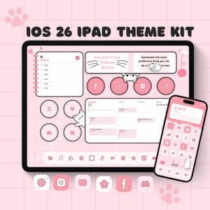Pink Cat Lover iPad iOS Theme: App Icons, Widgets, Wallpaper (Digital Download)