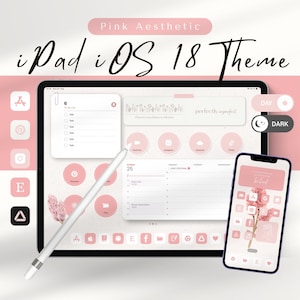 Sfondo per iPad per iOS 18, pacchetto di icone iOS con estetica rosa, icone di app per iPad con widget, sfondo per schermata iniziale e schermata di blocco, tema per iPhone