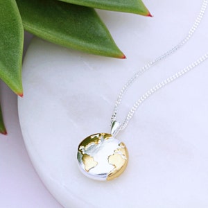 Sterling Silber und 18 Karat Gold Vermeil Weltkarte Halskette