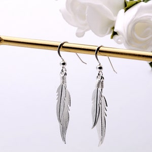 Sterling Silver Feather Drop Earrings