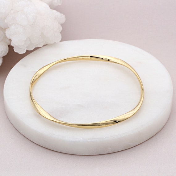 18ct Gold Vermeil Light Weight Twist Bangle - Etsy Denmark