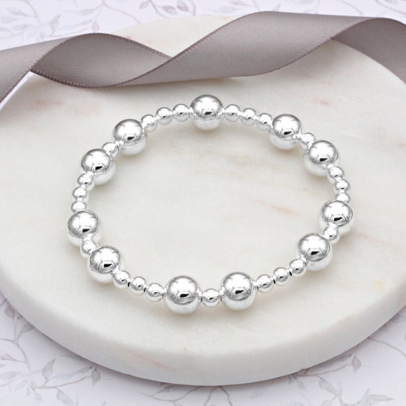 Sterling Silver Elasticated Bead Bracelet - Etsy