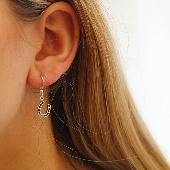 Sterling Silver Horseshoe Drop Earrings