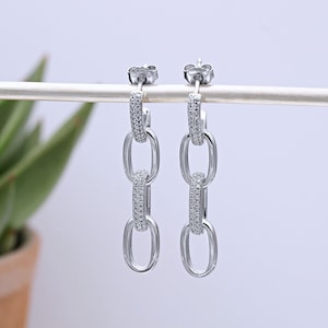 Sterling Silver Sparkling Link Drop Earrings