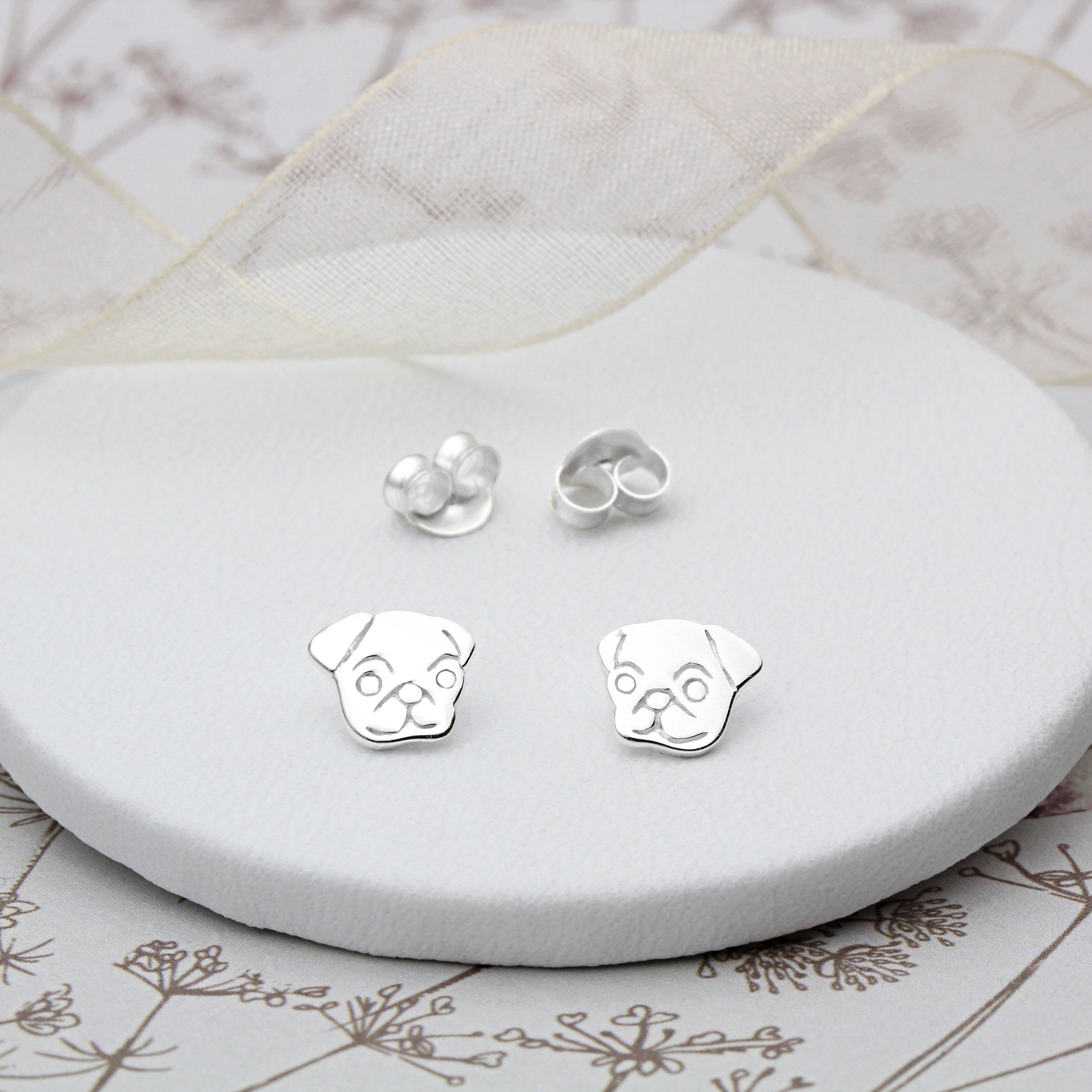 Pug shop earrings silver