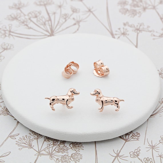 Cute Dachshund Dog Stud Earrings - Sterling Silver Cute Dachshund Dog Stud Earrings - Sterling Silver